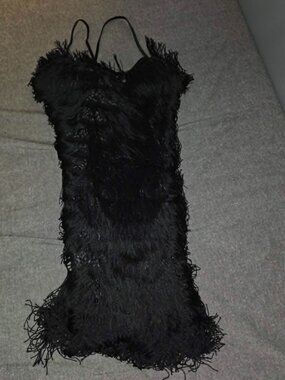 Reggio Black Fringe Cocktail Dress Size 8 Y2K Sleeveless Party Dress